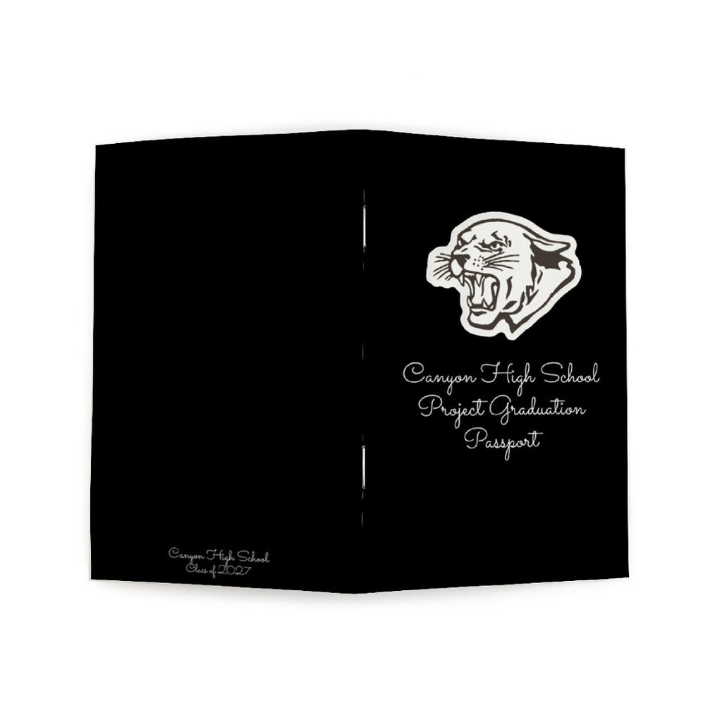 Canyon High School Class of 2027 Project Graduation Passport Notebook with White Cougar Mascot